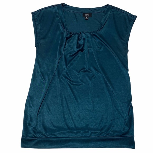 MOSSIMO Teal Blue Pleated Short Sleeve Blouse - Picture 5 of 11